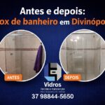 Antes e depois de box para banheiro em Divinópolis instalado pela LF Vidros
