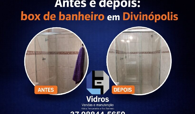 Antes e depois de box para banheiro em Divinópolis instalado pela LF Vidros