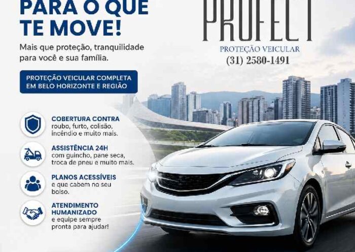 Proteção veicular em Belo Horizonte com cobertura completa para carros, assistência 24 horas e planos acessíveis pela PROFECT.