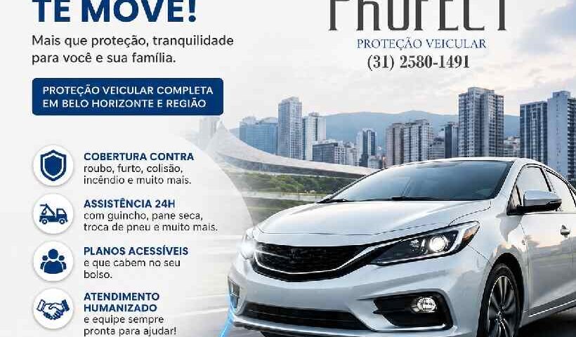 Proteção veicular em Belo Horizonte com cobertura completa para carros, assistência 24 horas e planos acessíveis pela PROFECT.
