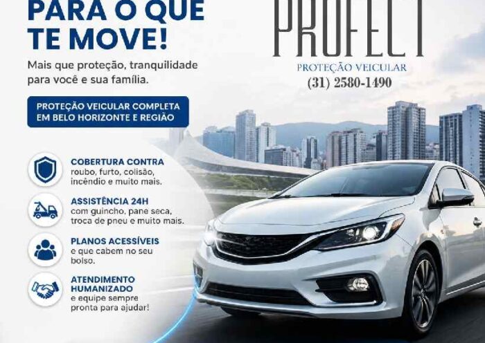 Proteção veicular em Belo Horizonte com cobertura completa para carros, assistência 24 horas e planos acessíveis pela PROFECT.
