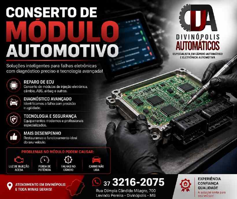 Conserto de módulo automotivo em Divinópolis MG com diagnóstico eletrônico especializado
