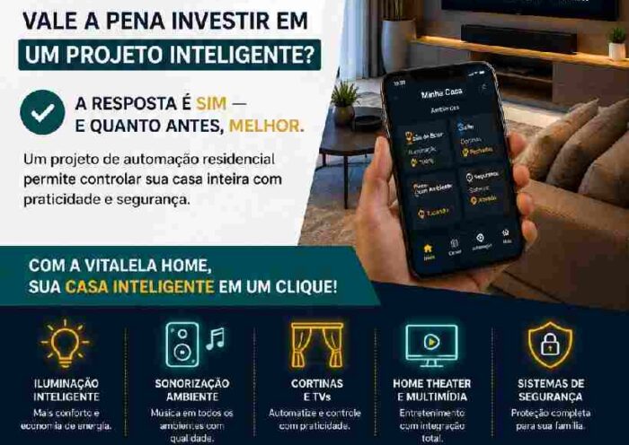Projeto de automação residencial em Divinópolis com iluminação inteligente e sonorização pela Vitalela Home