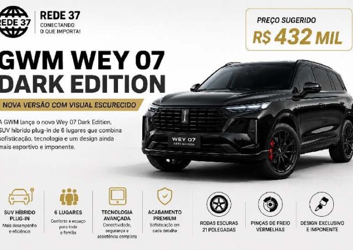 GWM Wey 07 Dark Edition chega ao Brasil com visual exclusivo e proposta ainda mais sofisticada por R$ 432 mil https://rede37.com.br/wp-content/uploads/2026/06/DIBULGACAO-3-1-5.jpg