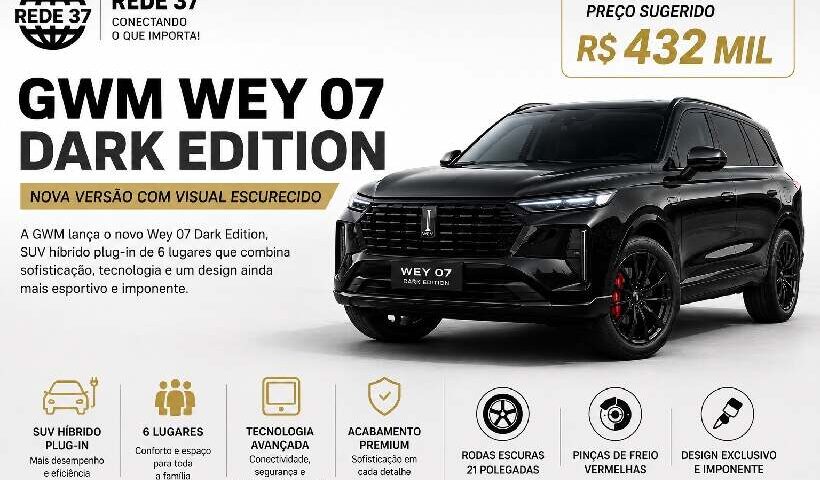 GWM Wey 07 Dark Edition chega ao Brasil com visual exclusivo e proposta ainda mais sofisticada por R$ 432 mil https://rede37.com.br/wp-content/uploads/2026/06/DIBULGACAO-3-1-5.jpg