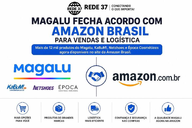 Magalu e Amazon unem forças: parceria histórica pode transformar o varejo online no Brasil https://rede37.com.br/wp-content/uploads/2026/06/DIBULGACAO-3-1-6.jpg