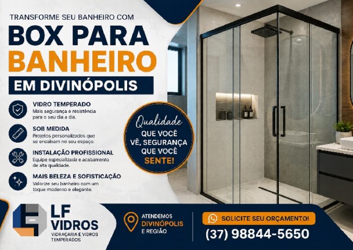 BOX PARA BANHEIRO EM DIVINÓPOLIS Vidro temperado • Instalação profissional • LF Vidros