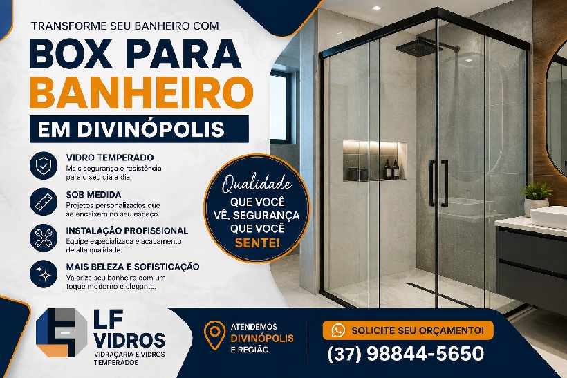 BOX PARA BANHEIRO EM DIVINÓPOLIS Vidro temperado • Instalação profissional • LF Vidros