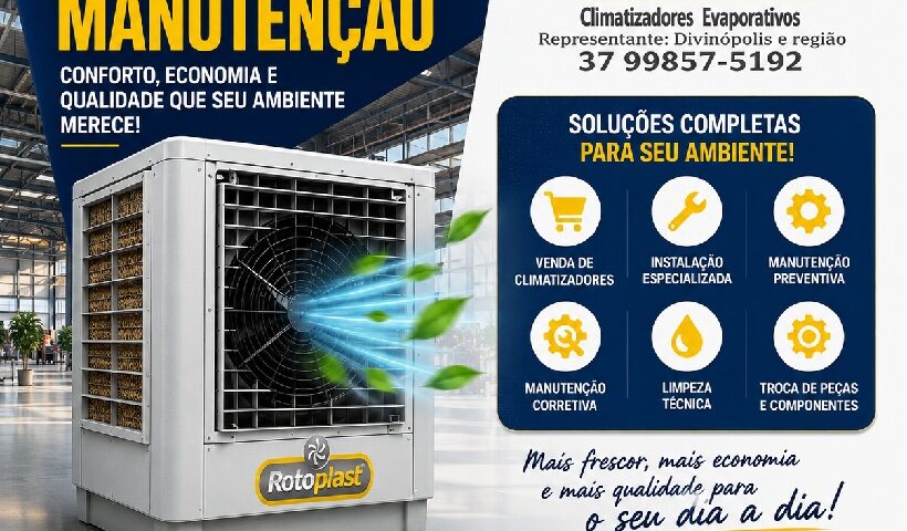 Venda e manutenção de climatizadores evaporativos em Divinópolis com atendimento especializado da Gustavo Vaz Representante Rotoplast.