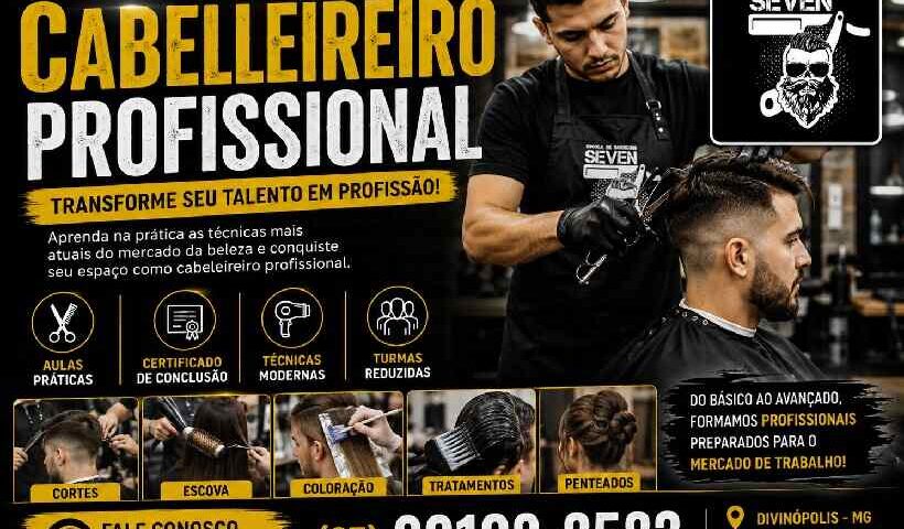 Aluno realizando atividades práticas no Curso de Cabeleireiro Profissional em Divinópolis.