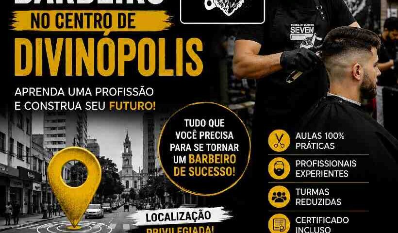 Escola de barbeiro no centro de Divinópolis com aulas práticas na Seven Escola de Barbeiros.
