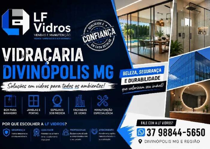 LF Vidros, vidraçaria em Divinópolis MG especializada em vidros temperados, box para banheiro, espelhos sob medida e fachadas comerciais.
