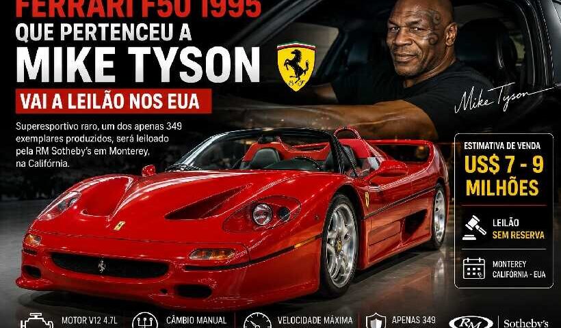 Ferrari F50 que pertenceu a Mike Tyson vai a leilão nos EUA e pode alcançar US$ 9 milhões https://rede37.com.br/wp-content/uploads/2026/07/DIBULGACAO-3-1-20.jpg