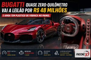 Bugatti quase zero-quilômetro vai a leilão por até R$ 48,5 milhões e ainda preserva proteção de fábrica https://rede37.com.br/wp-content/uploads/2026/07/DIBULGACAO-3-1-23.jpg