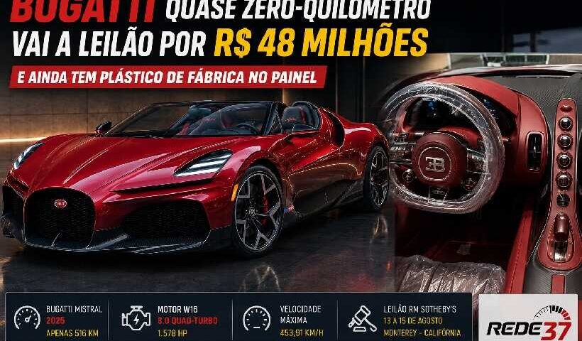 Bugatti quase zero-quilômetro vai a leilão por até R$ 48,5 milhões e ainda preserva proteção de fábrica https://rede37.com.br/wp-content/uploads/2026/07/DIBULGACAO-3-1-23.jpg