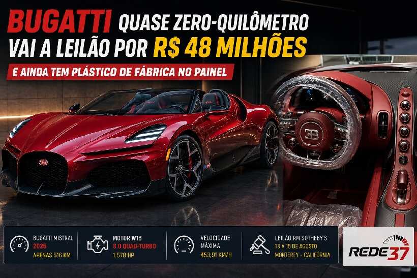 Bugatti quase zero-quilômetro vai a leilão por até R$ 48,5 milhões e ainda preserva proteção de fábrica https://rede37.com.br/wp-content/uploads/2026/07/DIBULGACAO-3-1-23.jpg