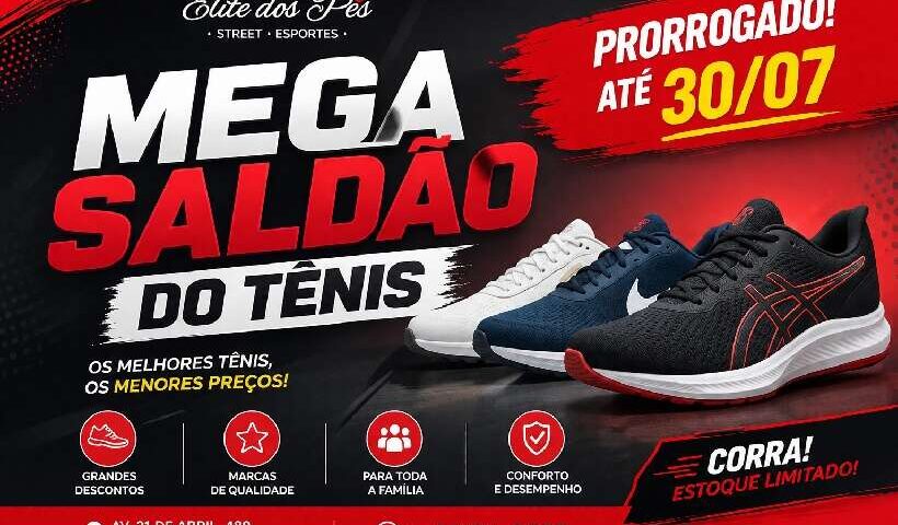 O Mega Saldão do Tênis foi prorrogado na Elite dos Pés. Aproveite descontos especiais e encontre os melhores tênis em Divinópolis antes do fim da promoção.