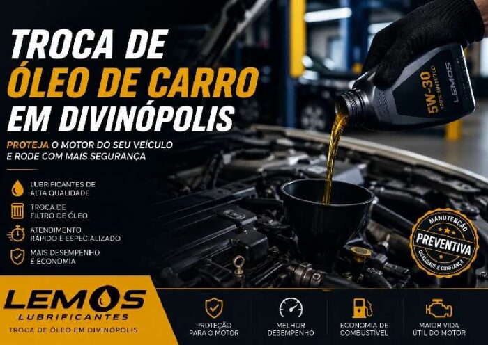 Troca de óleo de carro em Divinópolis realizada pela Lemos Lubrificantes com lubrificantes de alta qualidade e equipe especializada.