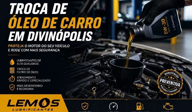 Troca de óleo de carro em Divinópolis realizada pela Lemos Lubrificantes com lubrificantes de alta qualidade e equipe especializada.
