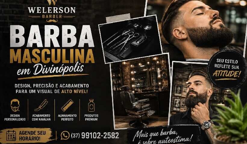 Barba masculina em Divinópolis com design e acabamento profissional na Welerson Barber