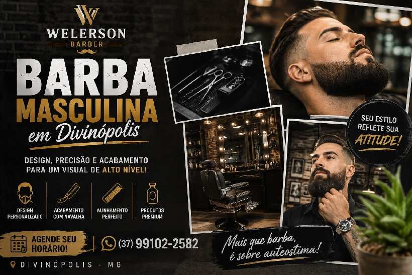 Barba masculina em Divinópolis com design e acabamento profissional na Welerson Barber