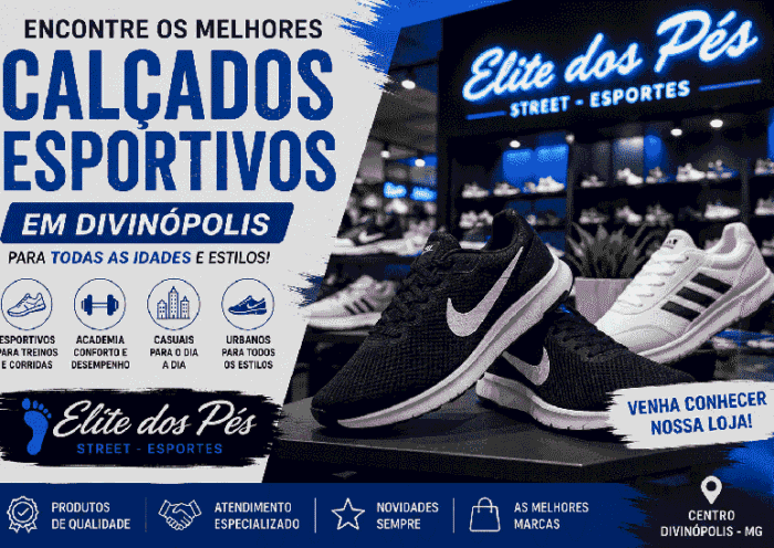 “Calçados esportivos em Divinópolis na Elite dos Pés - Street - Esportes”.