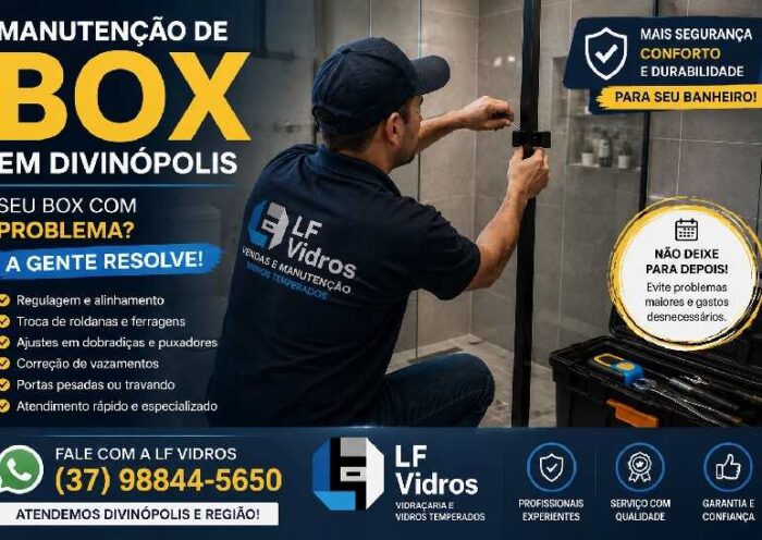 Manutenção de box em Divinópolis realizada pela LF Vidros