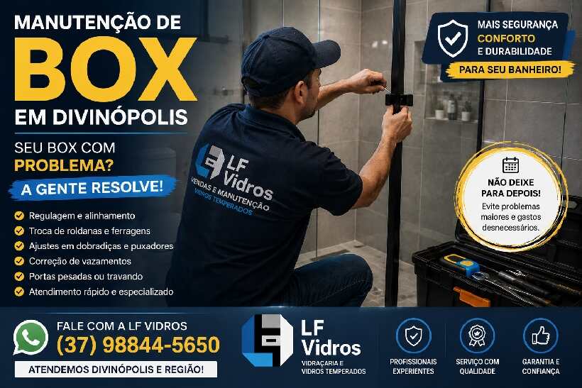 Manutenção de box em Divinópolis realizada pela LF Vidros