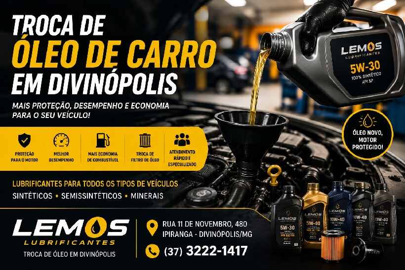 Troca de óleo de carro em Divinópolis realizada pela Lemos Lubrificantes