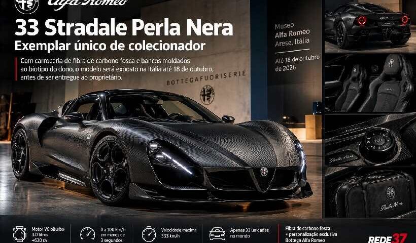 Alfa Romeo 33 Stradale Perla Nera: exemplar único aposta em fibra de carbono fosca e interior feito sob medida https://rede37.com.br/wp-content/uploads/2026/09/DIBULGACAO-3-1-23.jpg