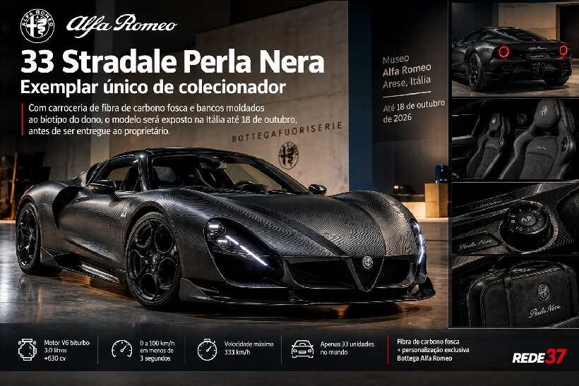 Alfa Romeo 33 Stradale Perla Nera: exemplar único aposta em fibra de carbono fosca e interior feito sob medida https://rede37.com.br/wp-content/uploads/2026/09/DIBULGACAO-3-1-23.jpg