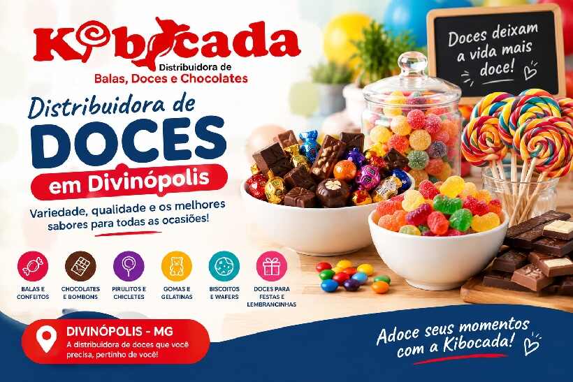 Kibocada distribuidora de doces em Divinópolis com balas, chocolates e guloseimas