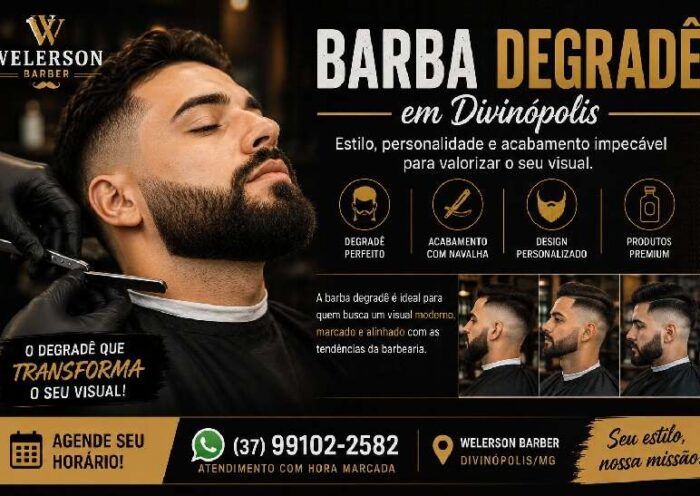 Barba degradê em Divinópolis com acabamento profissional na Welerson Barber