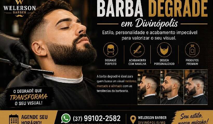 Barba degradê em Divinópolis com acabamento profissional na Welerson Barber