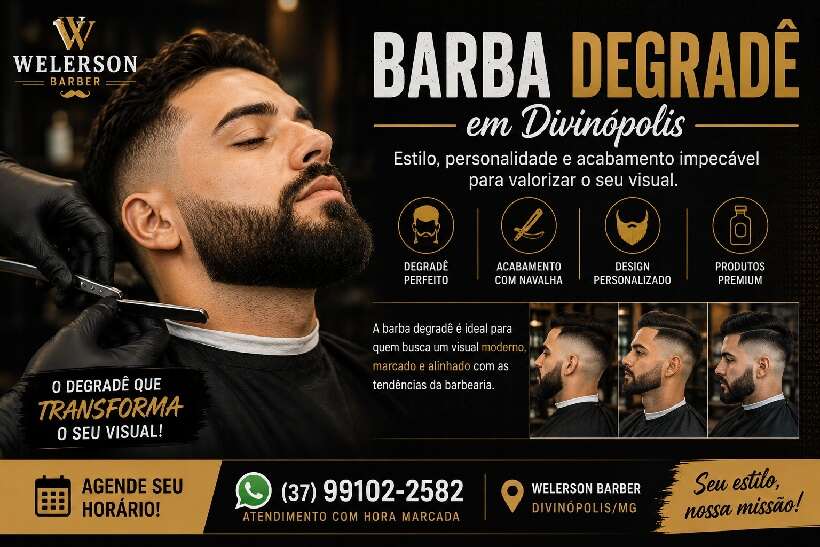 Barba degradê em Divinópolis com acabamento profissional na Welerson Barber
