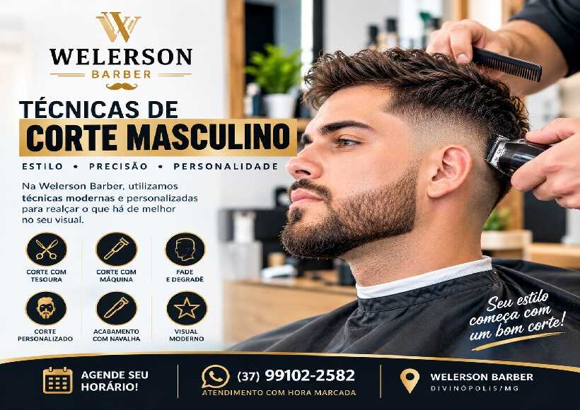 Técnicas de corte masculino em Divinópolis realizadas na Welerson Barber
