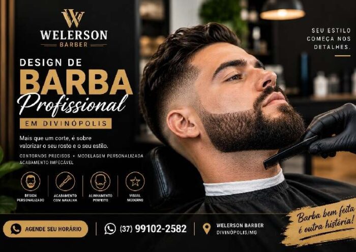 Design de barba profissional em Divinópolis realizado pela Welerson Barber