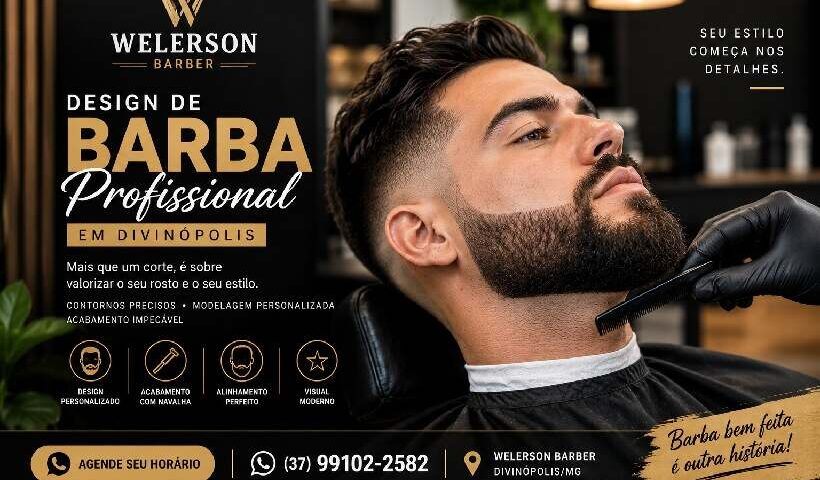 Design de barba profissional em Divinópolis realizado pela Welerson Barber