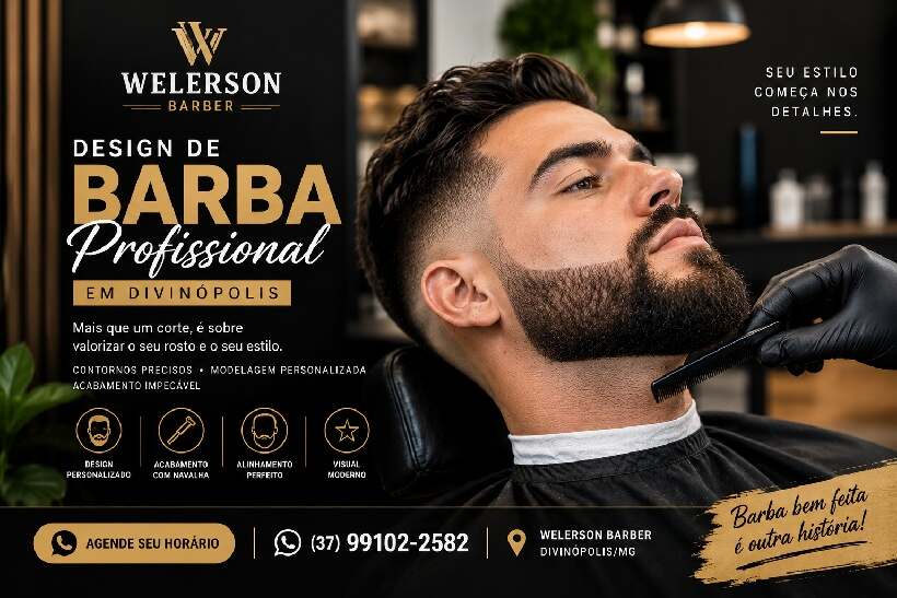 Design de barba profissional em Divinópolis realizado pela Welerson Barber