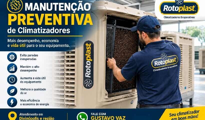 Manutenção preventiva de climatizadores evaporativos Rotoplast em empresas de Divinópolis e região.