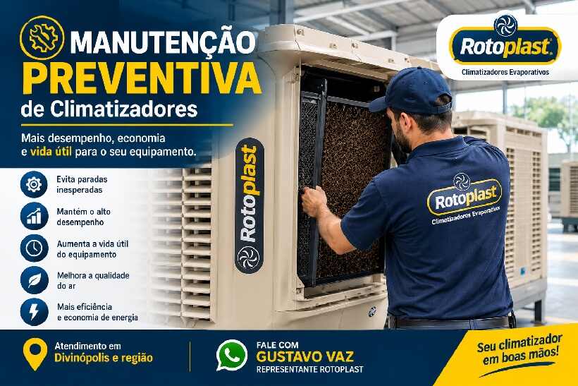 Manutenção preventiva de climatizadores evaporativos Rotoplast em empresas de Divinópolis e região.