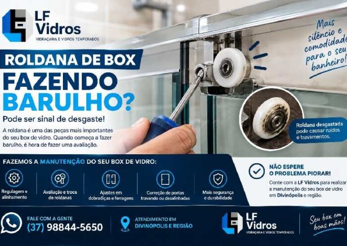 Roldana de box fazendo barulho e manutenção de box de vidro em Divinópolis