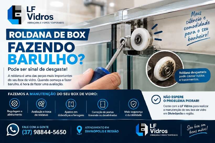 Roldana de box fazendo barulho e manutenção de box de vidro em Divinópolis