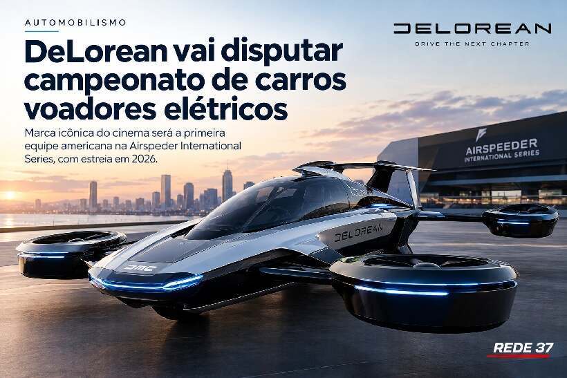 DeLorean, de “De Volta para o Futuro”, vai disputar campeonato de carros voadores elétricos https://rede37.com.br/wp-content/uploads/2026/10/DIBULGACAO-3-1-12.jpg