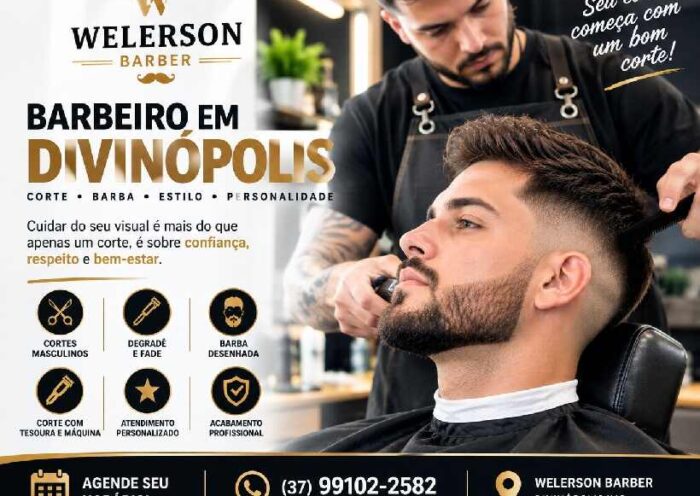 Barbeiro realizando corte masculino na Welerson Barber em Divinópolis MG
