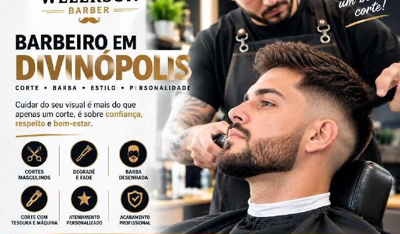 Barbeiro realizando corte masculino na Welerson Barber em Divinópolis MG
