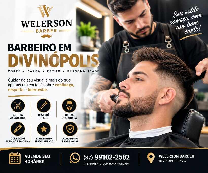 Barbeiro realizando corte masculino na Welerson Barber em Divinópolis MG
