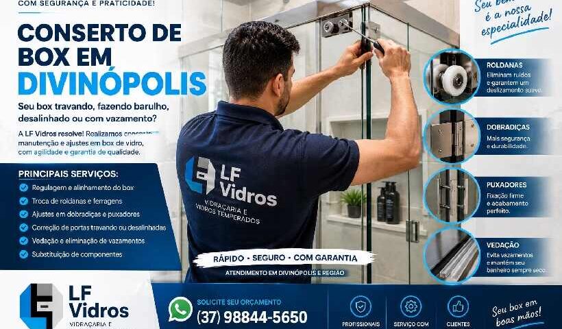 Conserto de box de vidro em Divinópolis realizado pela LF Vidros