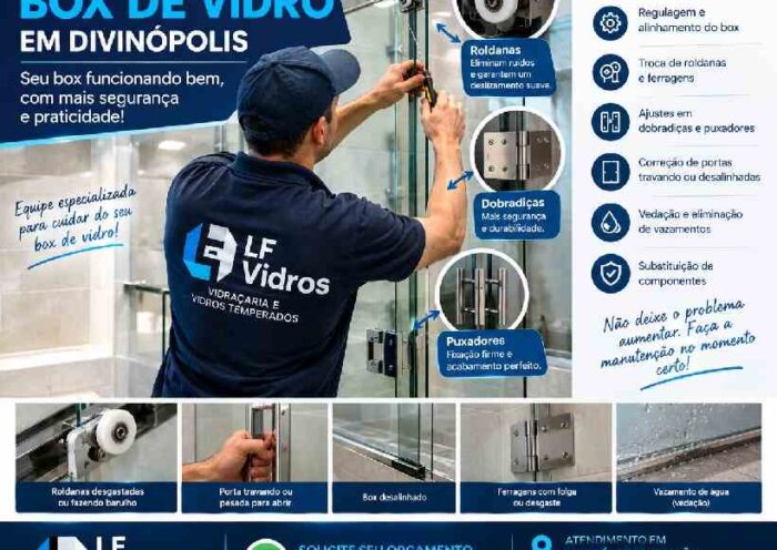 Manutenção de box de vidro em Divinópolis realizada pela LF Vidros.