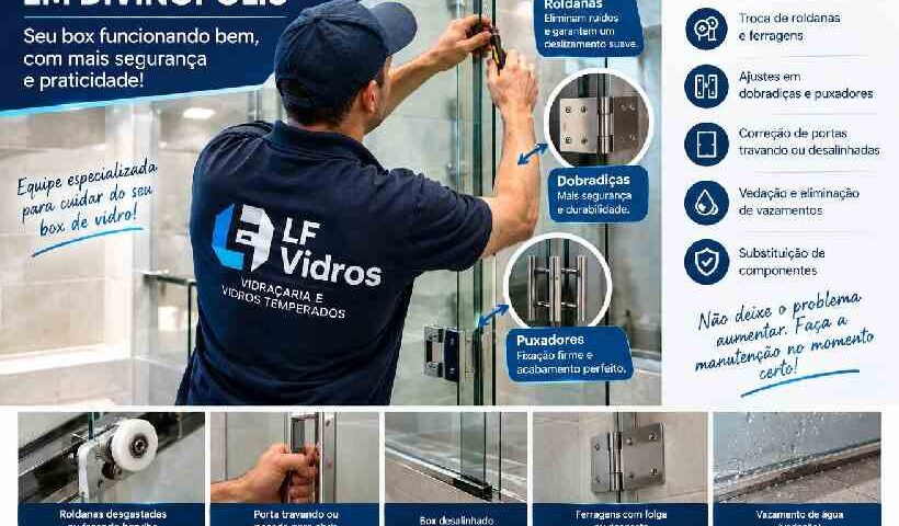 Manutenção de box de vidro em Divinópolis realizada pela LF Vidros.
